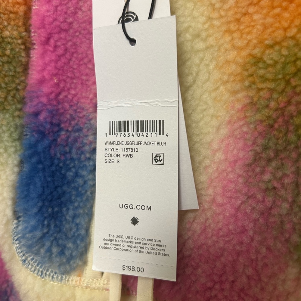 UGG Women's Marlene UGGfluff Jacket in Rainbow Blur Multi size Small - Picture 4 of 9